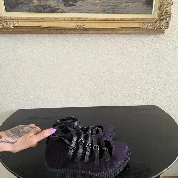 Plum Corduroy Multi-Strap Mary Jane Creeper - Picture 2 of 3